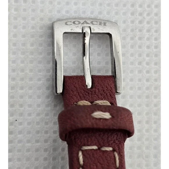 Women's Coach Petite Tank Silver Tone Red Leather Strap Watch 0219 14 - Picture 9 of 9